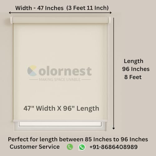 Image of 100% Blackout Roller Blinds for Windows 47 Inch W X 96 Inch L Roll-Up Shades Sun UV Protection for Home & Office, Linen| Heavy Duty in 38 MM Pole