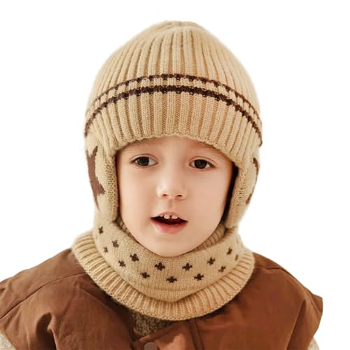 Image of Kids Earflap Beanie Hat and Scarf Set Winter Warm Fleece Lined Knit Cap Neck Warmer Gaiter for Boys Girls