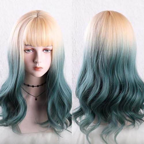 Perruque bouclée bleue dégradée 55cm haute durabilité pour femmes