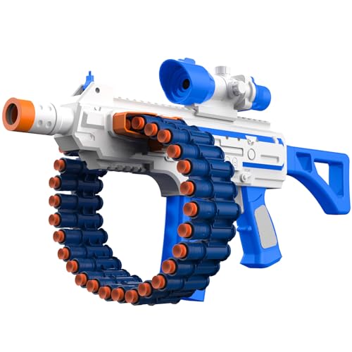 Image of Electric Automatic Toy, JakMean Toy Blaster with 30 Dart Clips and 100 Foam Darts, Outdoor Shooting Games Toys for 6-12 Year Old Boys & Girls Adults, Gifts for Birthday Xmas, Blue