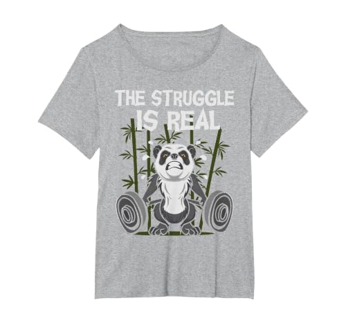 The Struggle is Real - Weightlifting Panda Bear Fitness Gym T-Shirt, Women's Plus, Heather Grey, 4X