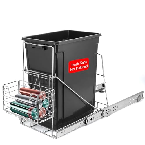 Image of Sleek Under-Cabinet Pull-Out Trash Can System: Featuring Adjustable Shelf & Easy-Detach Basket for Effortless Garbage Handling & Optimal Kitchen Organization