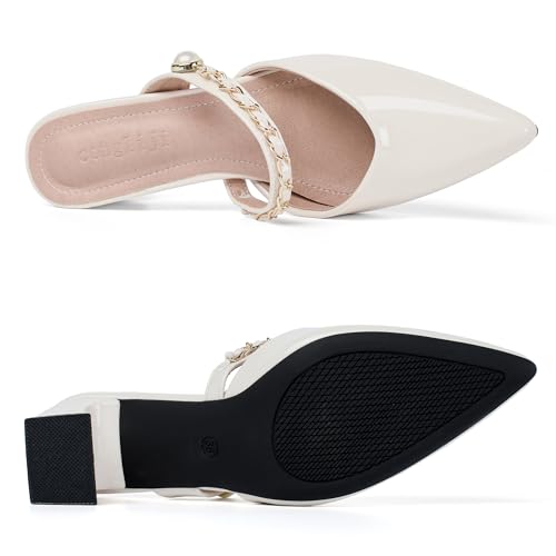 Mules Heels for Women Closed Pointed Toe Leather Backless Block Heels Pumps Comfortable Slip on High Heeled Sandals Prom Wedding Dress Shoes2