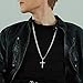 Besteel 925 Sterling Silver Cross Necklace Beveled Edge for Men Women 5mm Stainless Steel Diamond Cut Durable Cuban Link Curb Chain Crucifix Baptism Pendant Necklace Jewelry for Son 22IN