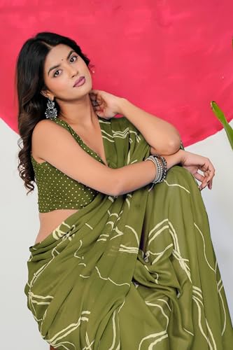 Image of MIRCHI FASHION Saree for Woman Chiffon Georgette Geometric Printed | Lightweight Farewell and Women's Office Sari with Blouse Piece
