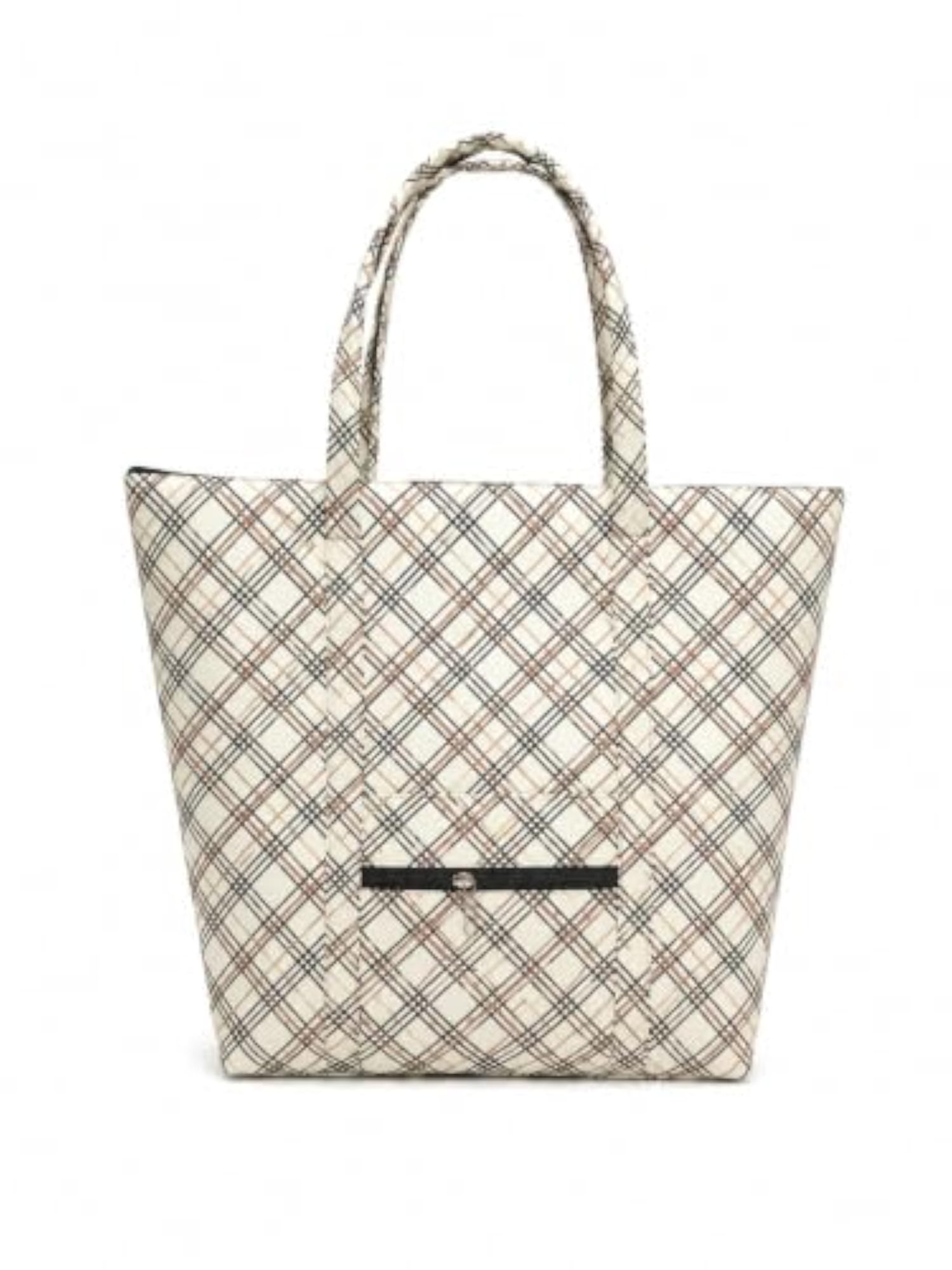 Beige Checkered Foldable Waterproof Travel Tote Bag for Women