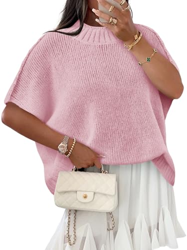 Image of Saodimallsu Womens Oversized Sweater Tops Summer Lightweight Batwing Half Sleeve Casual Loose Knit Pullover Shirts