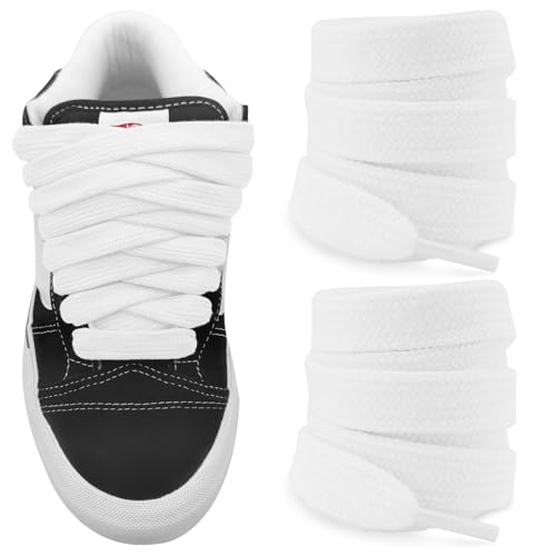NDTEZUGT Fat Athletic Shoelaces for Vans Knu Skool Classic Skate Shoes, 5/8'(15mm) Wide Cotton Chunky Big Thick Replacement Laces (White, 54'/140cm)