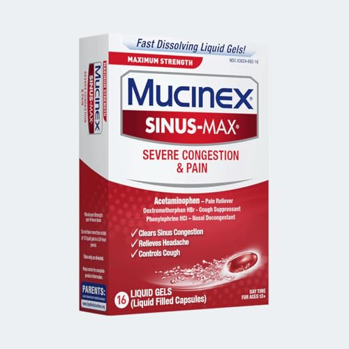Mucinex Sinus-Max Maximum Strength Severe Congestion & Pain, Sinus Symptom Relief, Pain Reliever, Cough Suppressant and Nasal Decongestant, 16 Liquid Gels (Pack of 2) - image 6