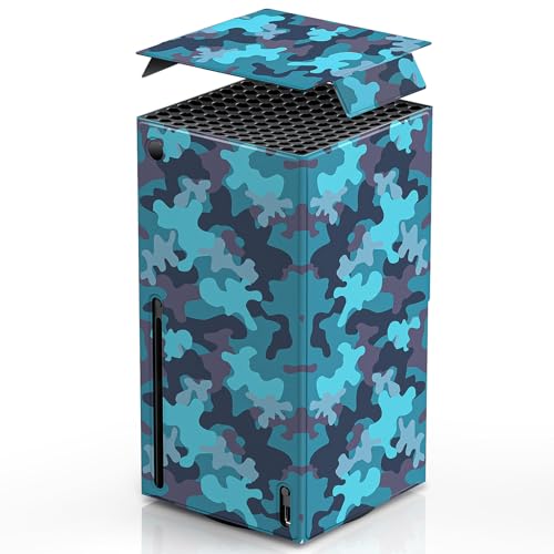 Image of Magnetic Wraps for Xbox Series X Console Accessories, New Look Design Cover Skin with Premium PU Leather, Magnetic Closure Wrap & TOP Cover for Xbox Series X, Full Protection - Blue Camo