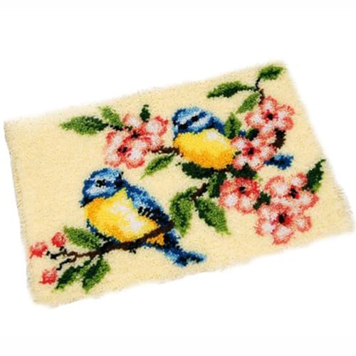 UXIYI Latch Hook Kits for Adults,Pre-Printed Canvas DIY Rug Making Kit Crochet Yarn Kits for Beginners,Crafts Carpet for Home Decoration Festival Gift,Flower Bird,20.5''x15''