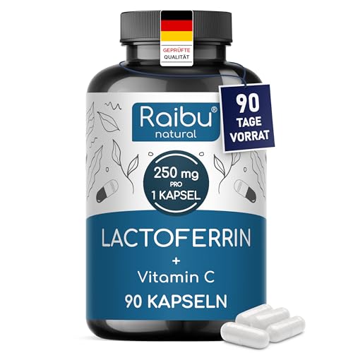 Lactoferrin 250 mg pro Kapsel - 90 Kapseln: 3 Monate Vorrat - mit 60 mg Vitamin C - für Eisenaufnahme & Immunsystem - hochdosiert mit >95% Lactoferrin - 1 Kapsel täglich ohne Zusatzstoffe