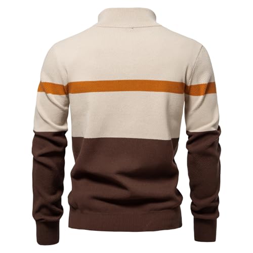 Mens Quarter Zip Pullover Sweater Turtleneck Mock Neck Strip Polo Sweaters for Men4