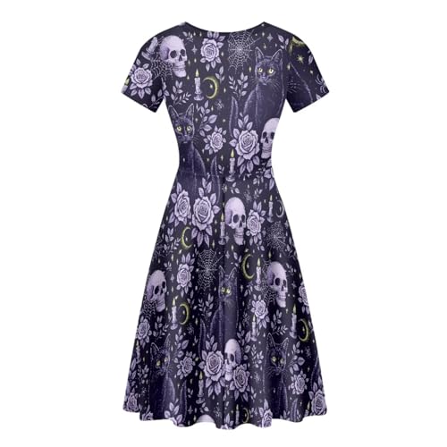 Image of HUGS IDEA Womens Puffy Swing Midi Dress Round Neck Short Sleeve Party A-Line Dresses