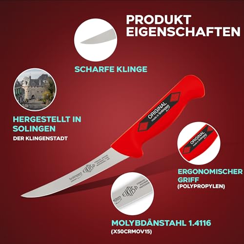 Foto von EIKASO Solingen 3-Teiliges Profi Messer Set geeignet als Metzgermesser, Fleischermesser, Schlachtermesser, Ausbeinmesser & Kochmesser aus Molybdänstahl 1.4116 für Profis und Privat