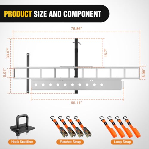 Image of Nilight Motorcycle Hitch Carrier 400LBS, Lightweight Robust Aluminum Dirt Bike Hitch Hauler with 55.11 inch Longer Ramp, Pin Lock, Tie-Down Strap and Tightener, 2 inch Receiver, 5 inch Wide Tire
