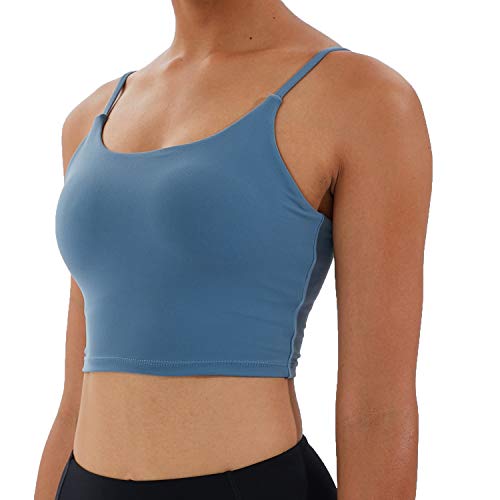 Image of Women's Strappy Stretch Sports Bra Longline Yoga Tank Top Fitness Bra Workout Camisole Crop Tops for Teen Girl