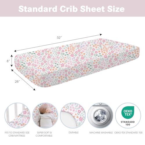 Image of Little Grape Land 4PK Crib Sheets for Girls,Soft Microfiber Mattress Cover | Standard Size 28x52'' Crib Mattress, Super Soft & Breathable,Perfect Fit,Charming Design,Floral /Blossom /Dots /Blush Pink
