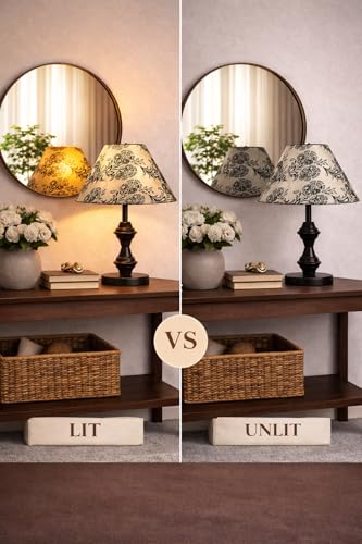 Image of Modern Table Lamp with Midnight Paisley Bloom Satin Shade | Metal Iron Base Decorative lamp for Living Room| Decorative Lighting for Living Room, Study & Home Decor, Designer Table Lamp for Gifting