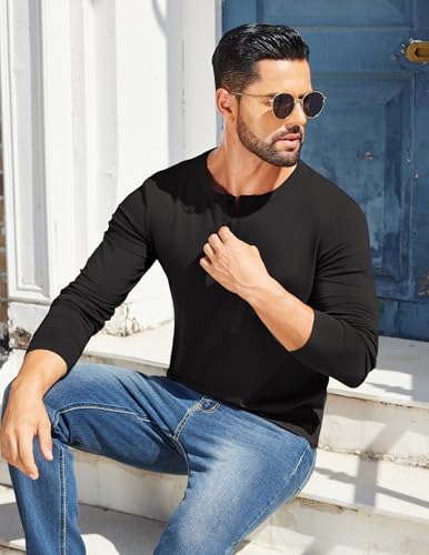 COOFANDY Mens Henley Shirts Cotton Long Sleeve V Neck Button Basic Tees Plain Casual Pullover 5