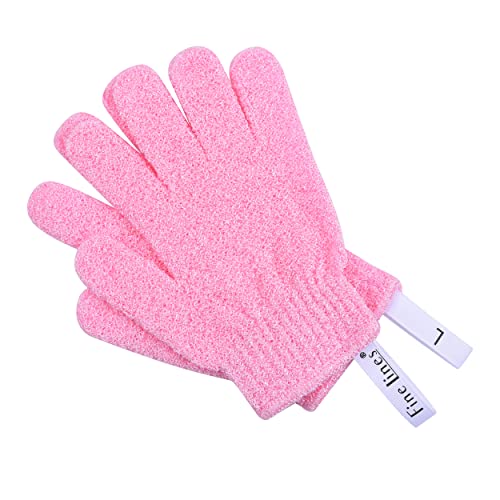 Fine Lines - Exfoliating Shower Gloves Pink | Exfoliating Glove for Bath scrub Dead Skin Remover | Exfoliating mitt | Body Scrub Gloves with Hanging Hoops | Protected Design
