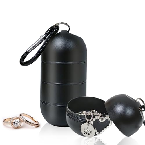 XSGTZMJ Portable Jewelry Holder Keychain Travel Ring Holder 3 Layers Keychain Container with Protective Sponge for Organizing rings, Necklaces, Earrings (Round Black)