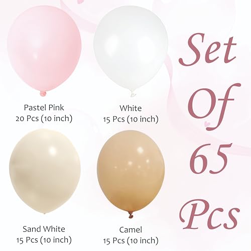 Image of Pink, white, sand white and camel balloon garland for birthday decoration, anniversary theme decoration