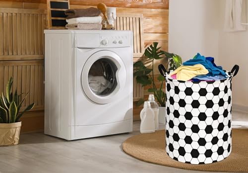 Image of 19.7 inch Round Kids Laundry Basket Gift Baskets Storage Laundry Hamper Baby Toys Nursery Bin with Handles,Storage Basket for Kids Room Bedroom Decor (Football)