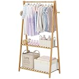 COOGOU Kids Clothing Rack for Hanging Clothes,Small Clothes Racks Wooden Dress Up Storage Costume Rack,Short Toddler Clothes Organizer,Mini Bamboo Garment Rack with Shelves Laundry Drying,Standing