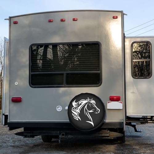 Image of Horse Head Spare Tire Cover Dust-Proof Wheel Tire Cover Fit Trailer, RV, SUV and Many Vehicle 15 Inch