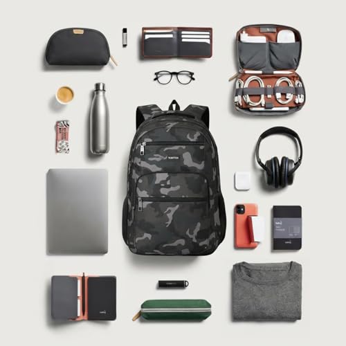 Image of YAMTION Laptop Backpack for Men, Black Backpack, School Backpack for Boys and Girls, Bookbag, Work Backpack (Black Camo, 17.3 inch)