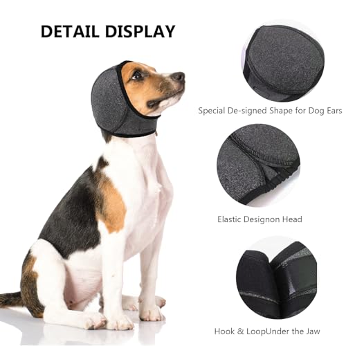 Image of NACOCO Dog Calming Hoodie - No Shake Water Resistant Ear Wraps for Dogs Anxiety Relief & Noise Protection Dog Head Wrap Pet Ear Cover Muffs for Swim Bathing Hematoma(Dark Grey, M)