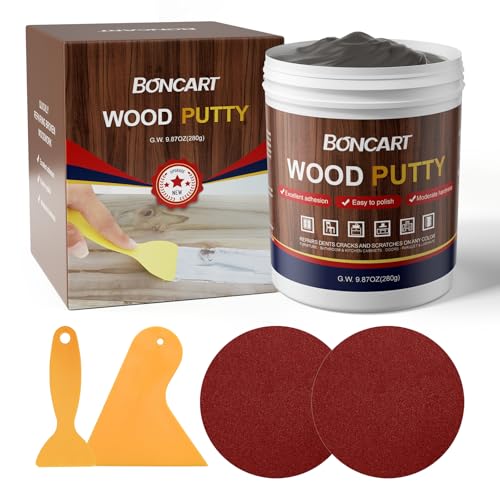 BONCART Wood Filler - Ebony, Paintable, Stainable, Sandable. Quickly Repair Holes, Cracks, Chips...