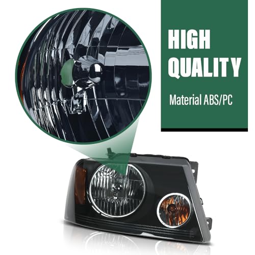 Image of GRAND ORANGE Headlight Assembly Compatible with Ford F150 2004 2005 2006 2007 2008 / Fit Lincoln Mark LT 2006-2008 Driver & Passenger Side Headlamp Smoke lens Black Houing Amber Reflector