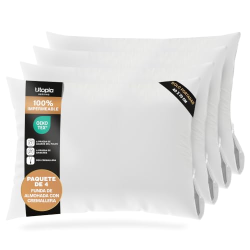 Utopia Bedding Protector de Almohada Impermeable 40x70 cm (Juego de 4) con Cremallera, Funda Almohada Certificado Oeko Tex