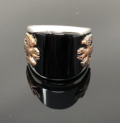 KAR Handmade 925 Sterling Silver Black Onyx Double Head Eagle Men's Ring-US K64T4