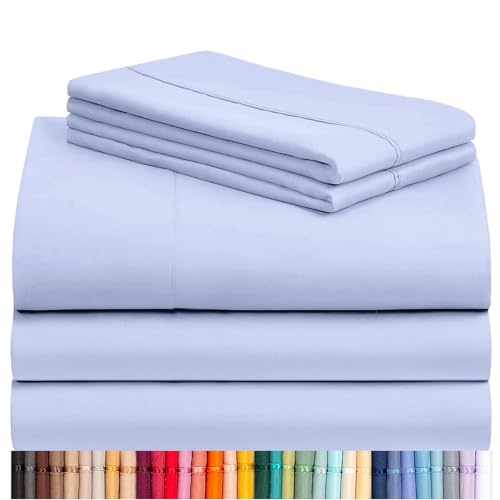 Image of LuxClub 5 PC Sheet Set Bed Sheets Deep Pockets 16 inch Eco Friendly Wrinkle Free Cooling Machine Washable Hotel Bedding Silky Soft - Sky Blue Split King