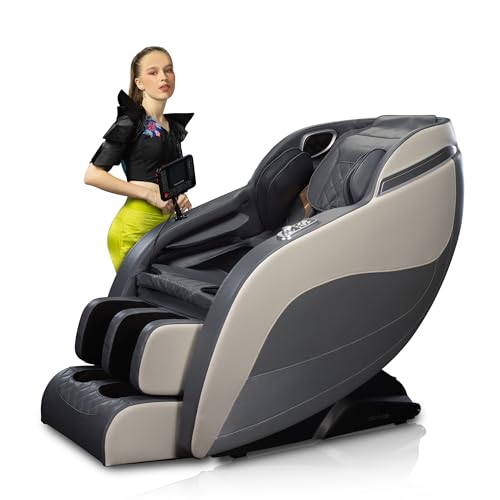 Image of ROBOTICVIBE RV2020 Massage Chair - Led Touch, 20 Auto Wellness Programs, Rotary Switch, Full Body Airbag and Zero Gravity. Ultimate Comfort Massage Chair for Full Body at Home (RV2020 - White & Grey)