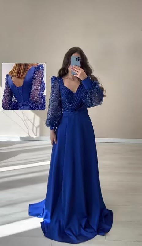 Prom Dresses for Women Satin Long Sleeves Puffy Formal Bridesmaid Dresses Sparkly Sequin Formal Evening Party Gowns2