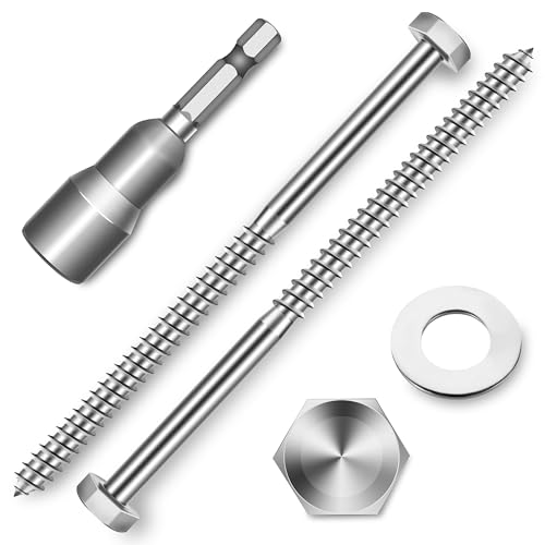 (8-Set) 5/16 x 6 Lag Screws, Stainless Steel Heavy Duty Hex Head Lag Bolts for Wood, Commercial/Industrial Grade 1/4 Bolts, Mounting Screws Bolts Kit, Bright Finish by Marysino