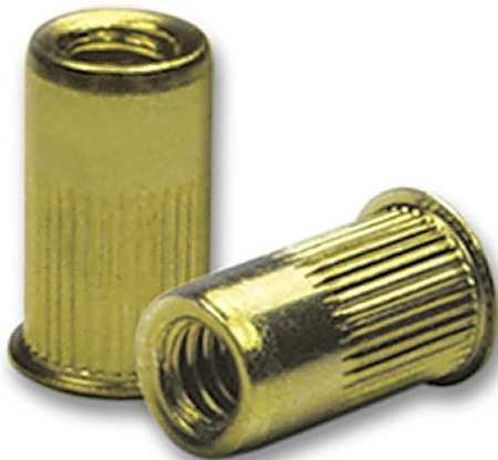 #10-32, 0.130 to 0.225, Zinc Yellow Steel Knurled Flanged Rivet Nut, 50 pk. - set of 3