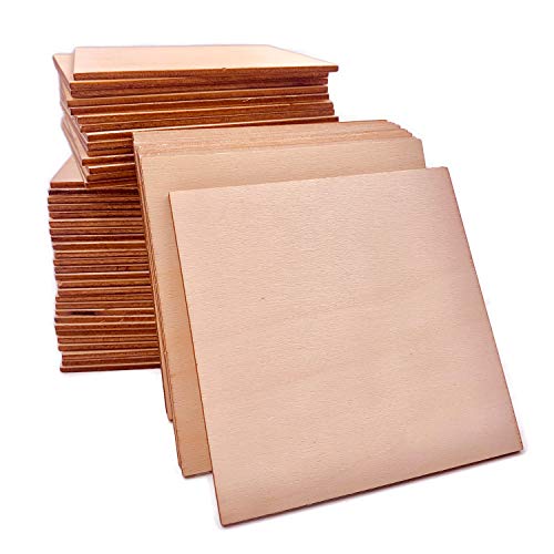 50 Pcs 4 Inch Unfinished Wood Pieces Square Blank Natural Wood Slices Wood