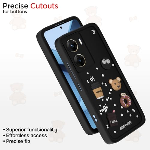 Image of Pikkme Back Cover for Vivo V29e 5G | Cute Fun Cartoon 3D Bear Silicone Full Body Protection Bumper Cover (Black) | Cute