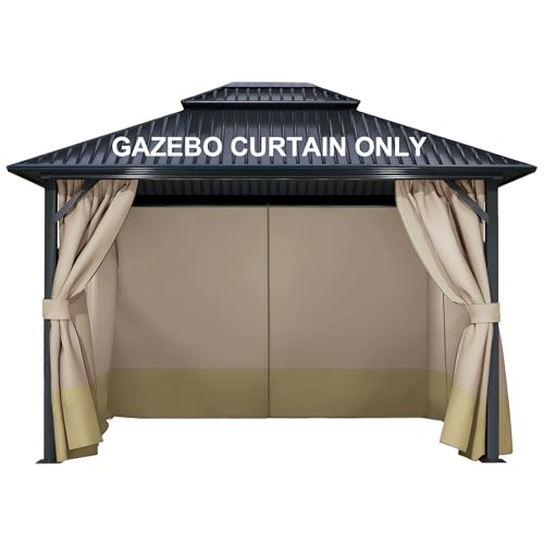 COWVIE 4-Panel 12' x 14' Gazebo Replacement Curtains, Patio Privacy Sidewalls with Double Zipper, Replacement for Outdoor Gazebo Canopy (Curtain Only)