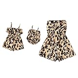 Mommy and Me Dresses Outfits Floral Print Sling Family Matching Belted Jumpsuit Romper V Neck Sleeveless Summer Casual Clothes Suit Set for Mother and Daughter Yellow Bustier Leopard 3-6 Months