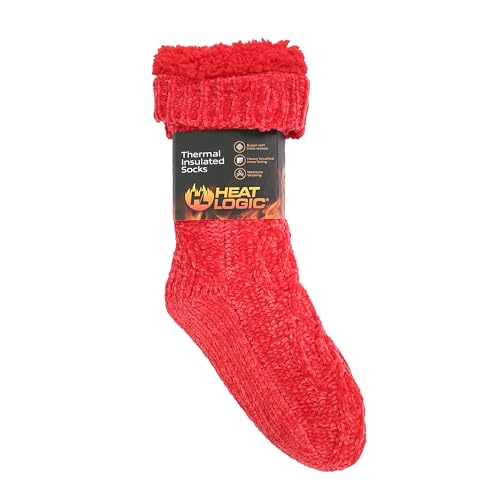 Image of Heat Logic Women's Thermal Socks, Hiking Warm Winter Thick Thermal Crew, Cozy, Cabin & Boot Socks, With & Without Grippers