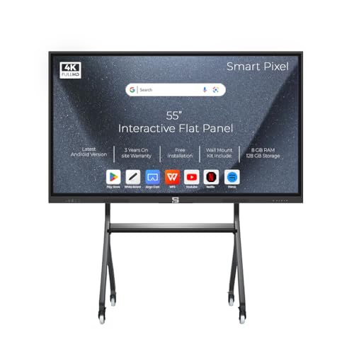 Image of 55 Inche 4K UHD Touch Screen LED TV UltraTouch Display Interactive Flat Panel with Monitor 3840x2160 Pixel 8GB 128GB with Display Stand Heavy Duty Adjustment Floor TV Trolley with Bracket.