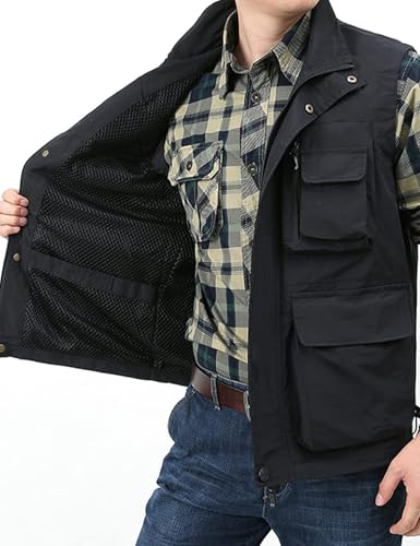 Image of Yimoon Men's Utility Fishing Vest Summer Lightweight Safari Travel Cargo Vest Outdoor Work Vests Multi Pockets