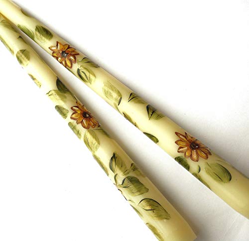 Decorative Hand Painted Unscented Dripless Yellow Sunflower Ivory Taper Candles Bohemian Decor #TOP5