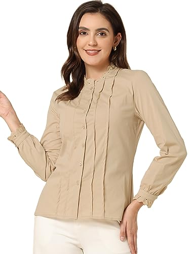 Allegra K Women's Mock Neck Blouse Ruffle Work Office Cotton